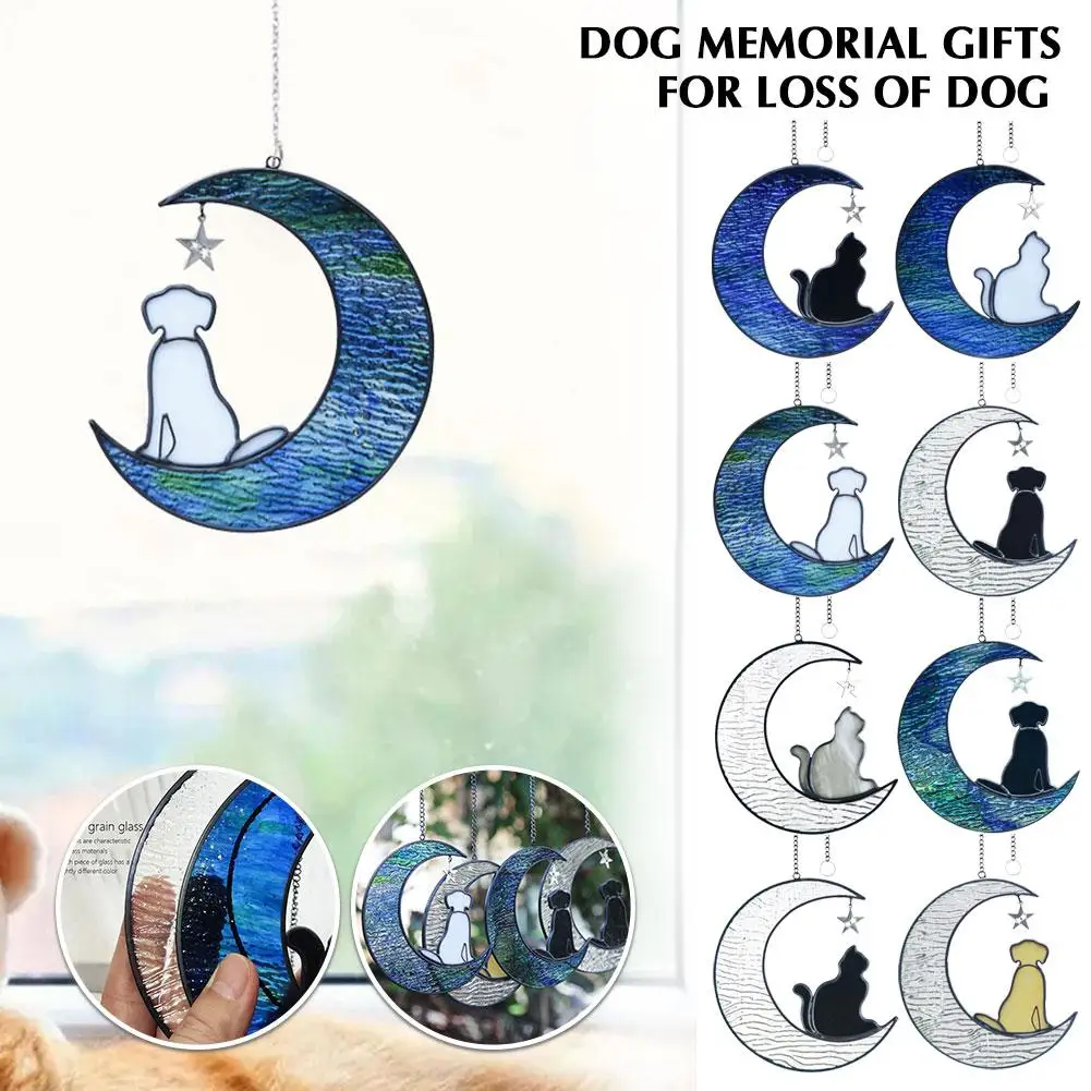

Dog Memorial Gifts For Loss Of Dog Wall Art Element Earth Tones Modern Design Home Garden Suncatcher Dog On Moon Memorial G O4Y6