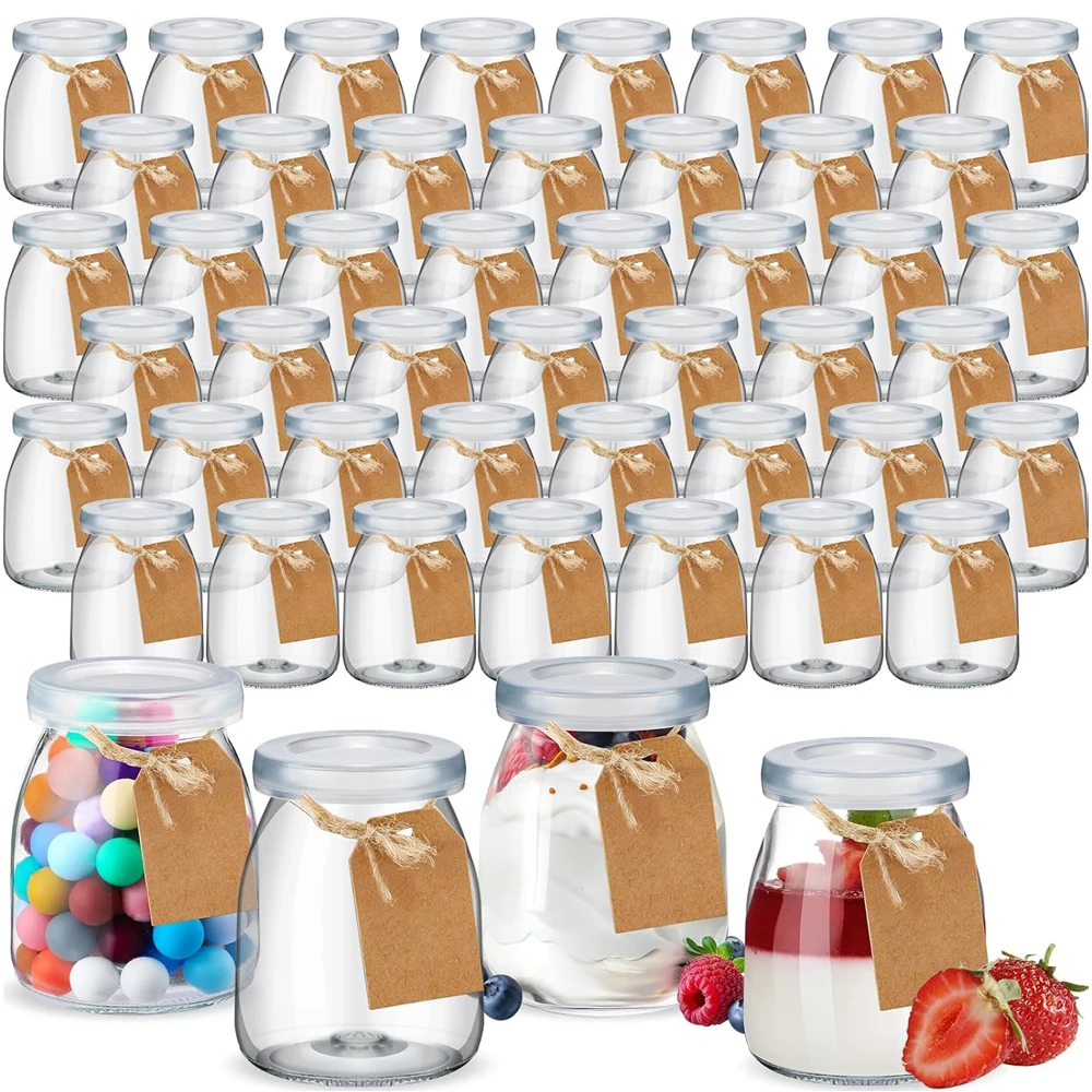 10Pcs 4 oz Clear Yogurt Jars With PE Lids, Glass Pudding Jars Yogurt Ideal for Jam, Honey, Wedding Favors, Shower Favors