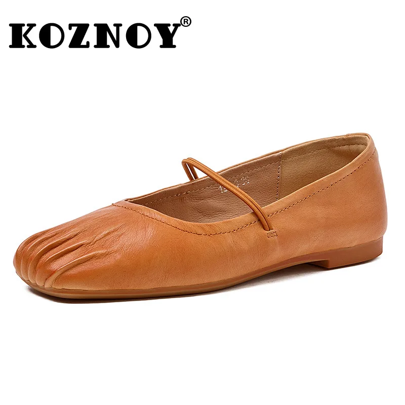 

Koznoy 1.5cm 2024 Cow Genuine Leather Soft Rubber Soled Flats Leisure Shallow Ballet Ladies Moccasins Summer Comfy Women Shoes