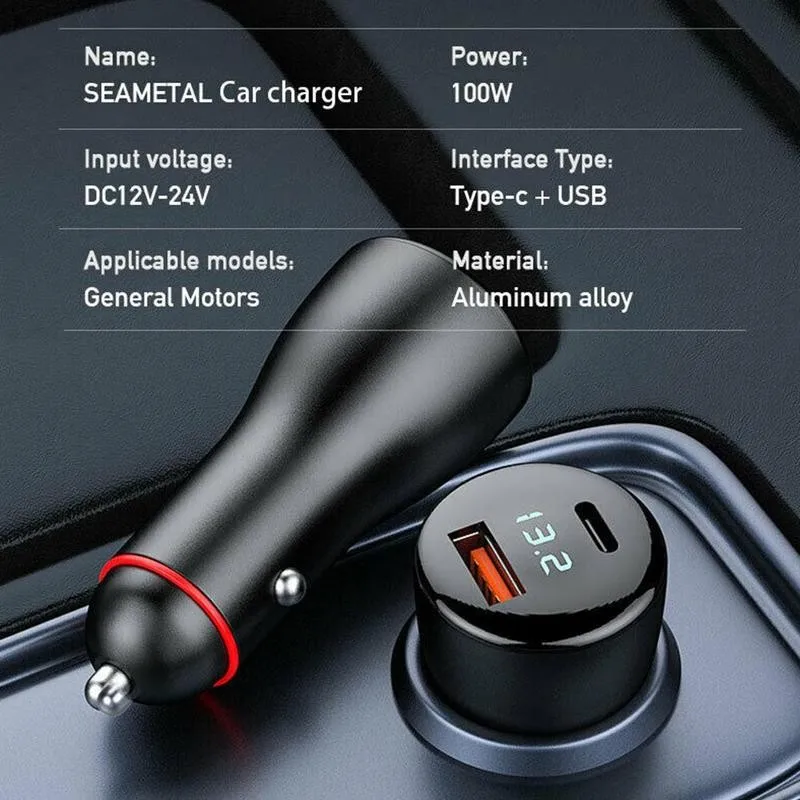 

Fast Charging Car Charger Type-c/USB Port 100W Charge Car Cigarette Lighter Splitter 12V-24V Universal Power Adapter PD65W+40W