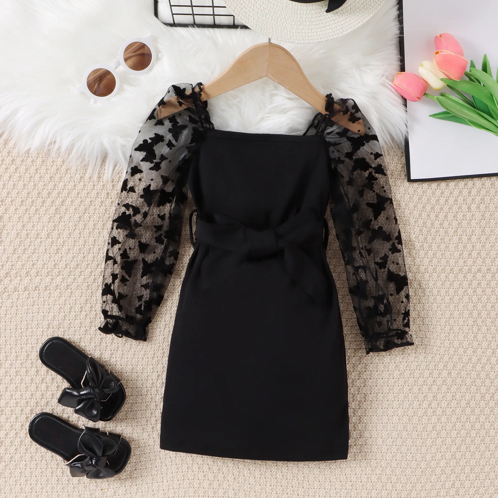 

Toddler Winter Long Sleeve Lace Dress With Belt For Children Clothes Fashion Rare Additions Girls Dresses vestidos para mujer