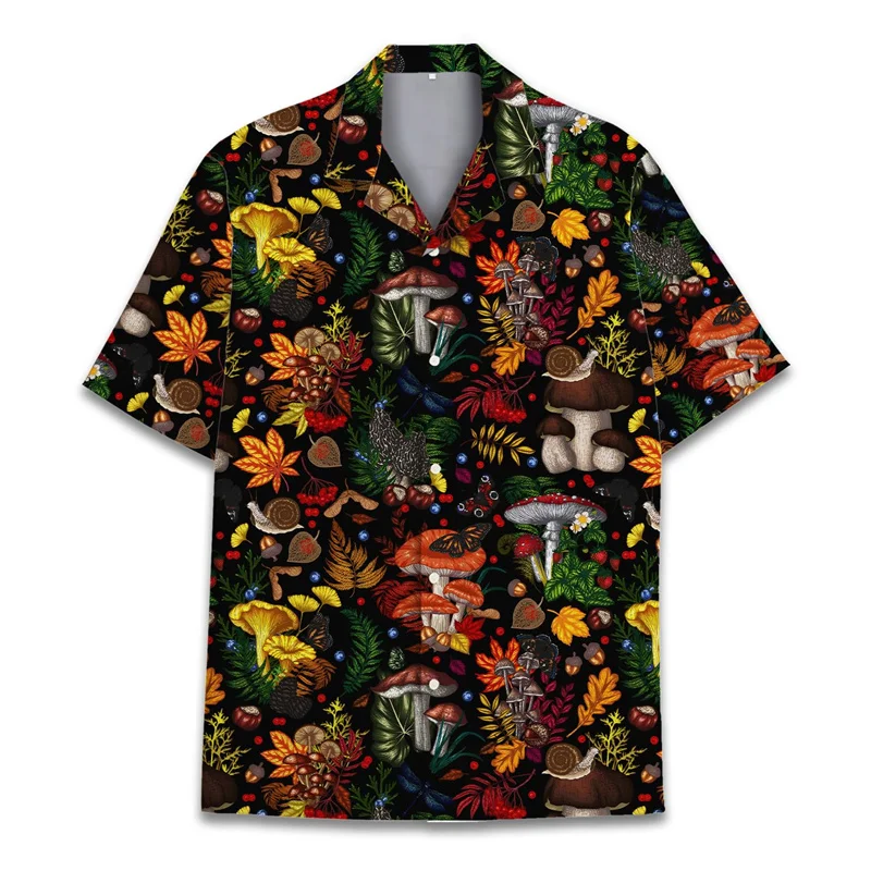 thumbnail image 1 of Camisa hawaiana con estampado 3D de hongos coloridos para hombre, camisas de vacaciones de verano con solapa abotonada, camisa de manga corta para playa urbana, ropa Aloha, 1 of 4