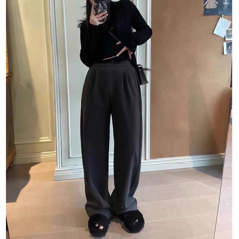 Korean Harajuku Fleece Warm Sweatpants for Women Winter Baggy Sport Jogger Pants Vintage Hippie Brushed Trousers Y2k Clothes
