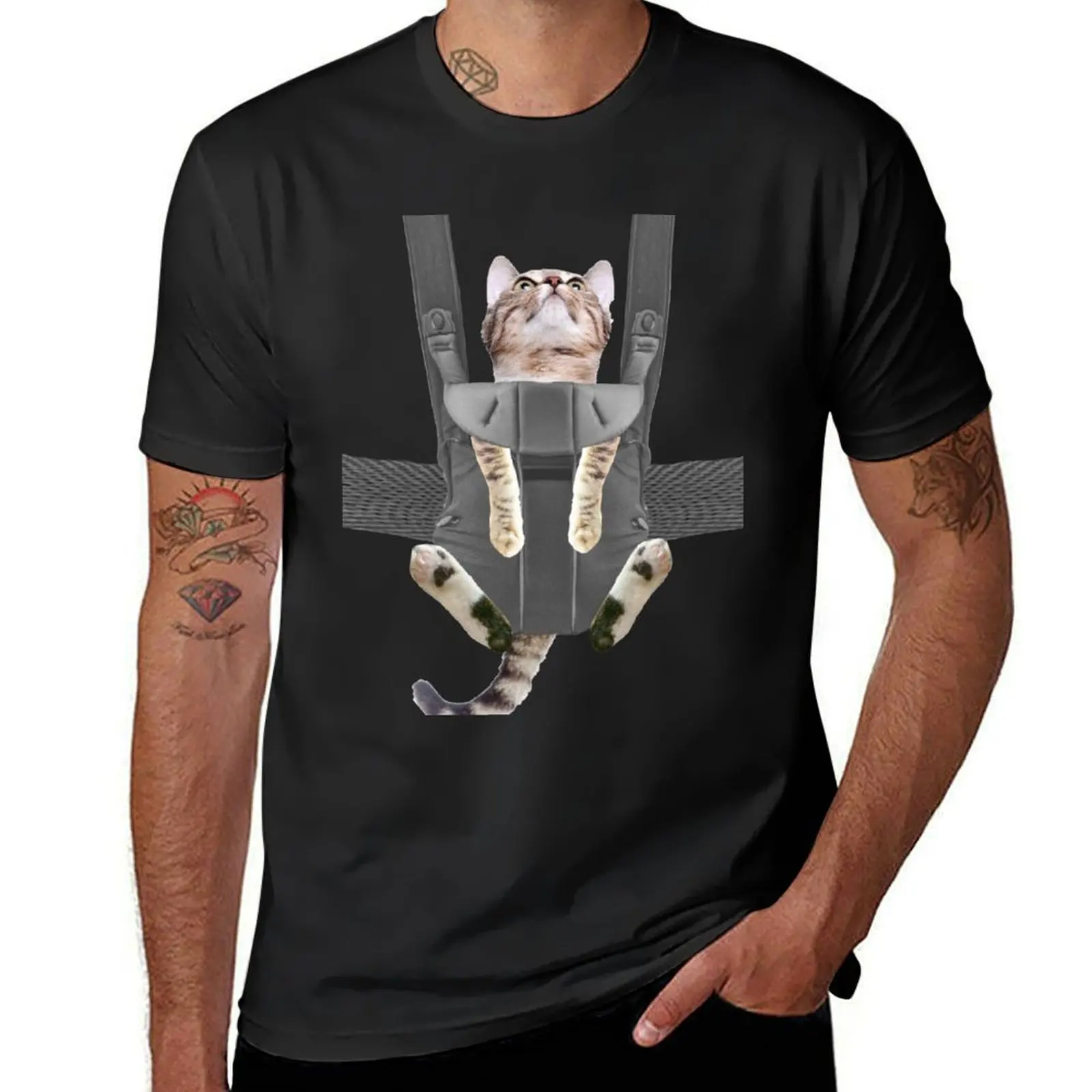 Oliver the Cat in Baby Carrier T-Shirt oversizeds kawaii clothes mens champion t shirts