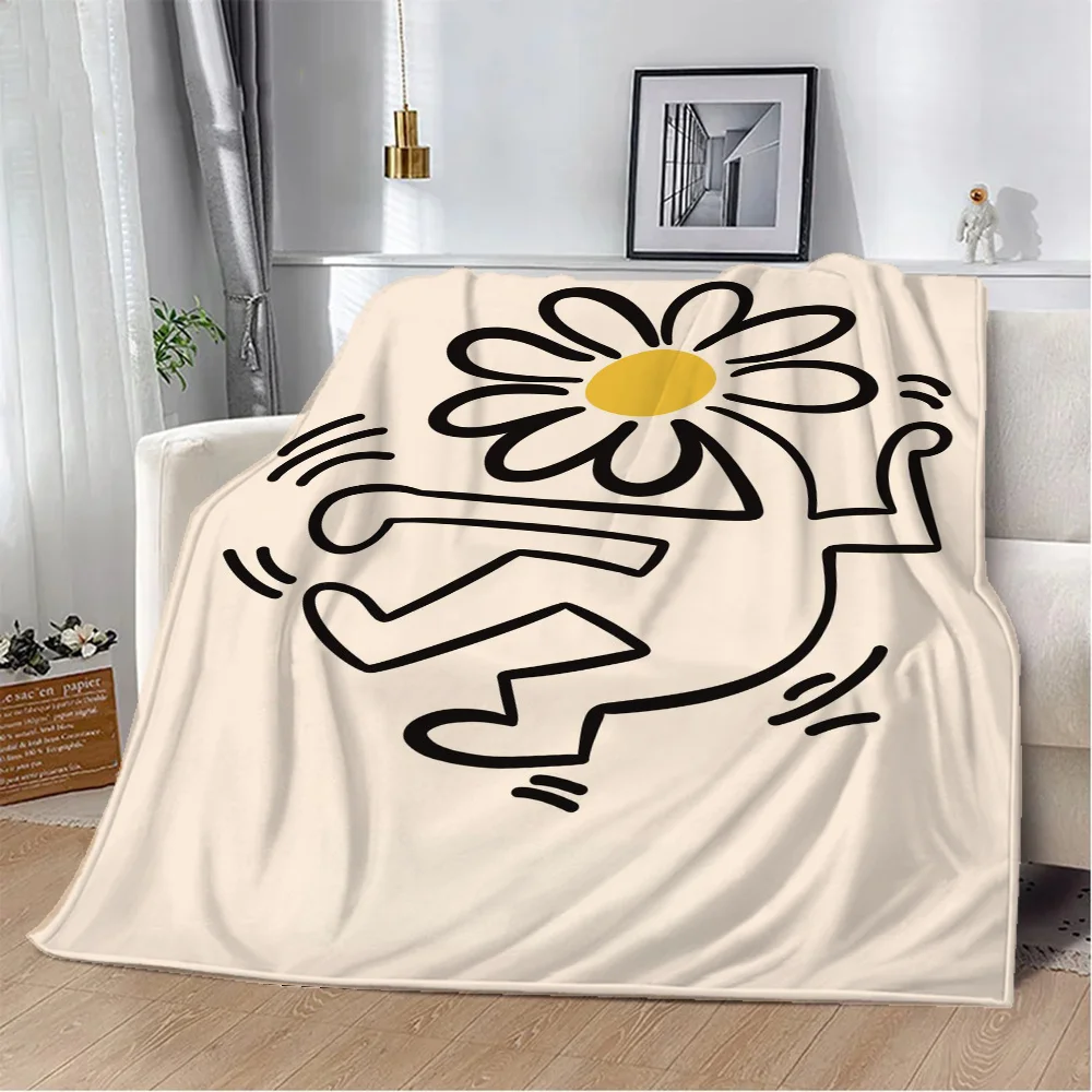 Keiths Harings Decorative Blanket King Size Beach Towel Sofa Blankets & Throws Microfiber Bedding Interior for Home Fluffy Plaid 3