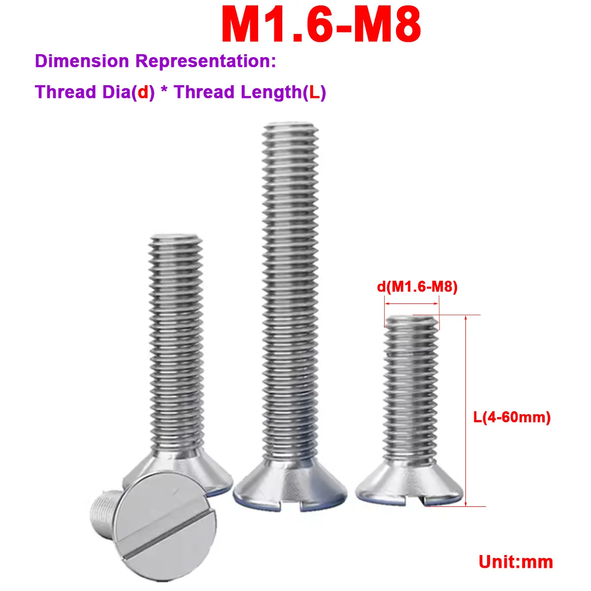 

304 Stainless Steel Slotted Flat Head Machine Screw M6M8