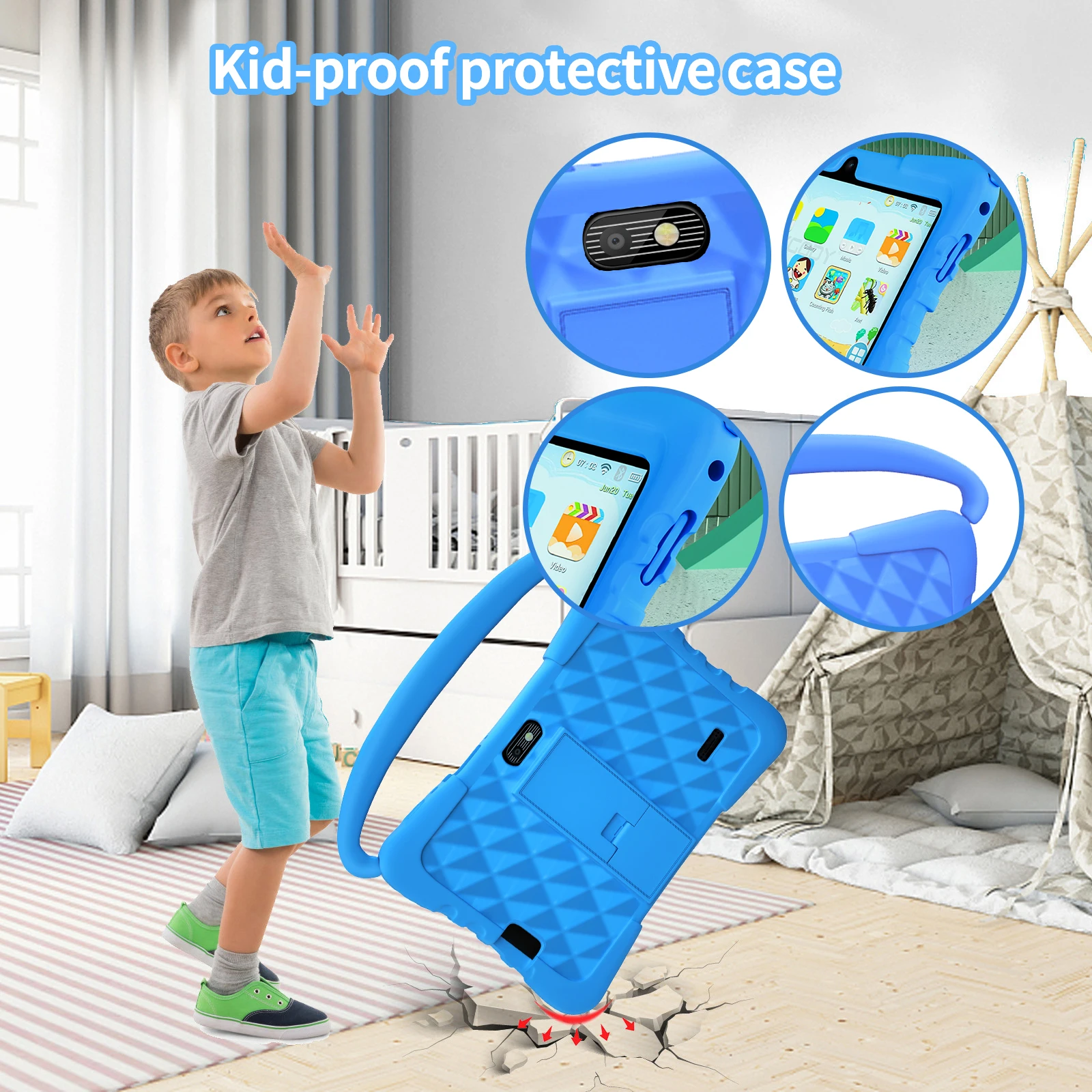 7 inch Android Kids Learning Tablet 4000mah 32GB Quad Core Android9.0  With tablet protective sleeve and tablet tempered film 4