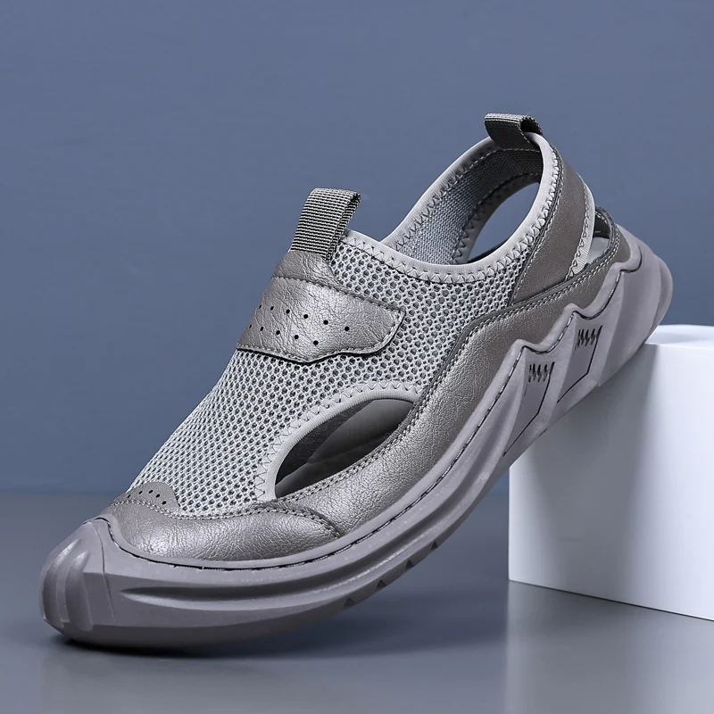 

Summer Men Sandals Genuine Leather Mens Casual Shoes Outdoor Men Leather Sandals for Men Beach Shoes Roman mens Shoes