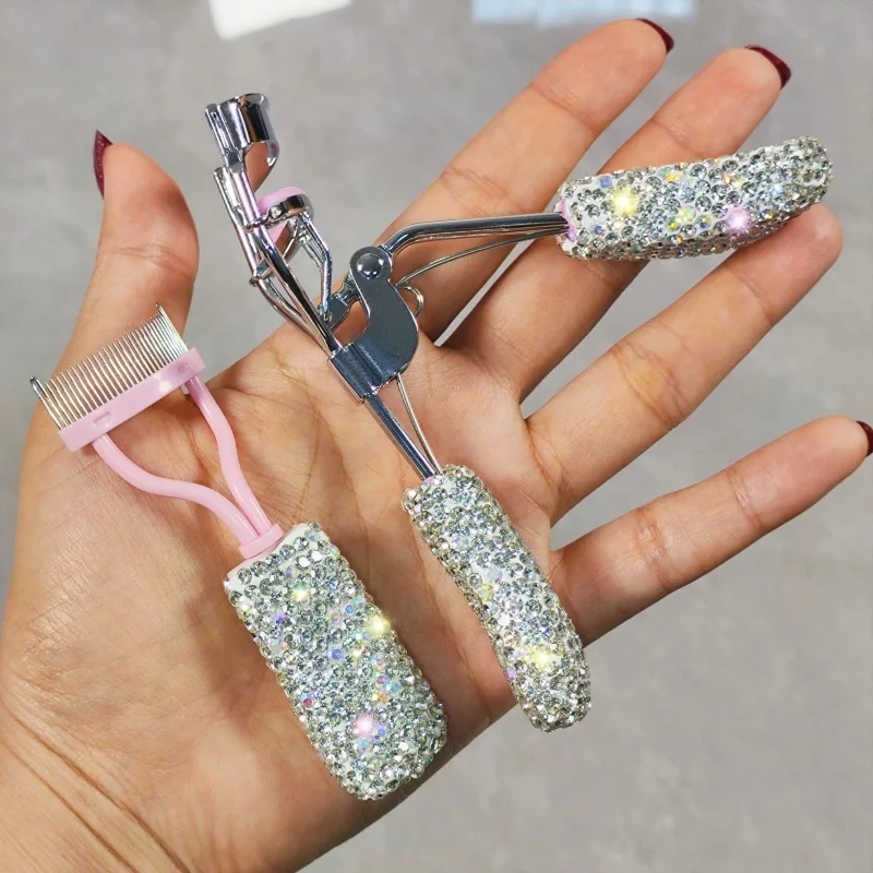 High Appearance Level Eyelash Curler Set with artificial diamond Curling Mini portable eyelash tool for beginners