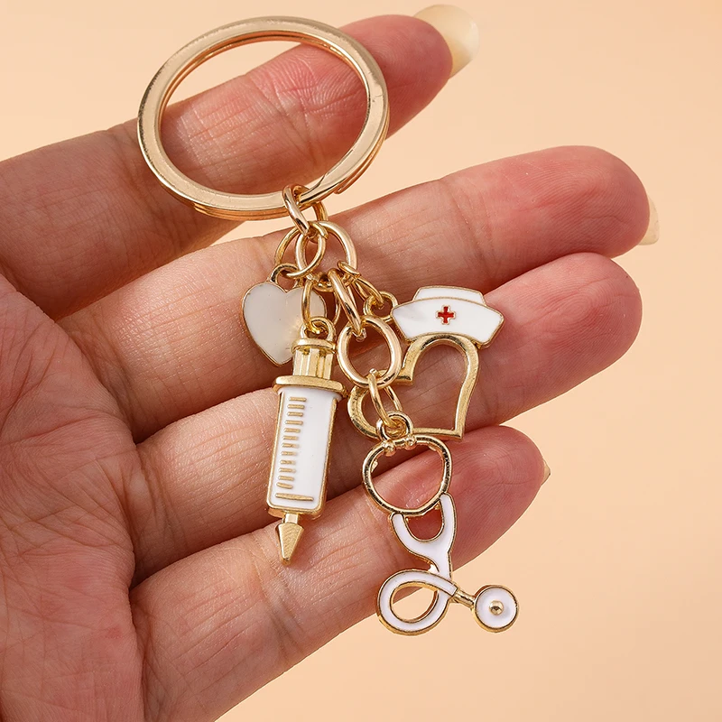 Aihua Neue Schlüsselanhänger mit medizinischen Motiven wie Stethoskop, Spritze und Krankenschwesterhut für Frauen und Mädchen, DIY-Handtaschenanhänger, Schlüsselringe, Geschenke – Detail 10