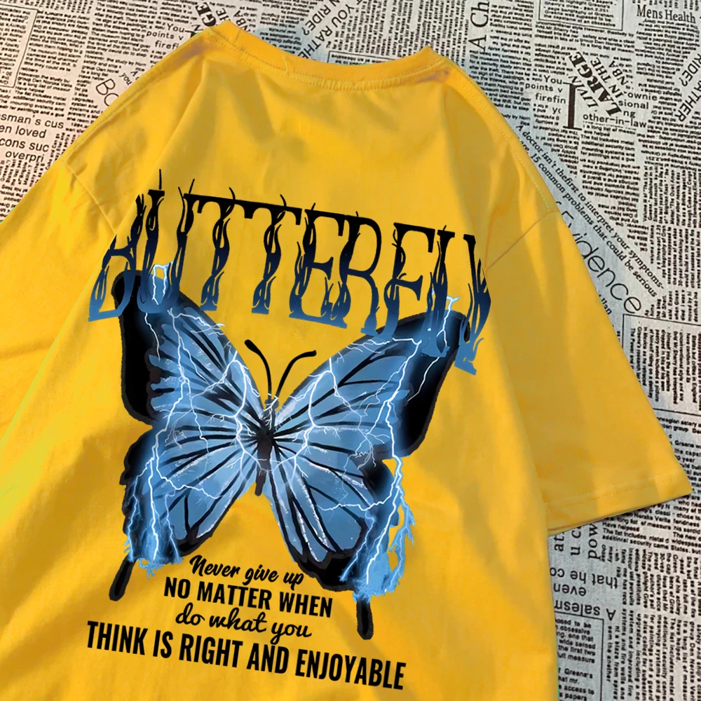 Blue Lightning Butterfly Graphic Men's Oversized Casual T-Shirt