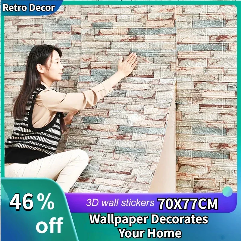 

10Pcs 3D Adhesive Wallpaper Bedroom Decor Waterproof Self-adhesive Wall Stickers for Living Room Kitchen TV Backdrop Decor 70x77