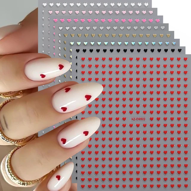 8pc 3D Mixed Color Heart Nail Stickers Valentines' Day Sweet Red Pink Love Selfadhesive Nail Decoration Decals Manicure Supplies 1