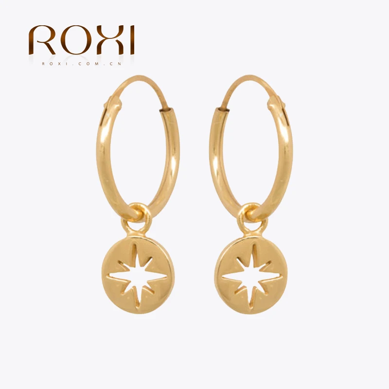 ROXI Sun Butterfly Star Cross Square Hoop Earrings for Women Girl Cartilage Earrings Drop 925 Sterling Silver Jewelry Pendientes