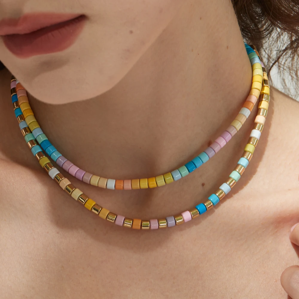 Collana Lunga Con Cristalli Multicolori E Perline In Metallo – Gioiello Boho Estivo Per Donna, Regalo Compleanno