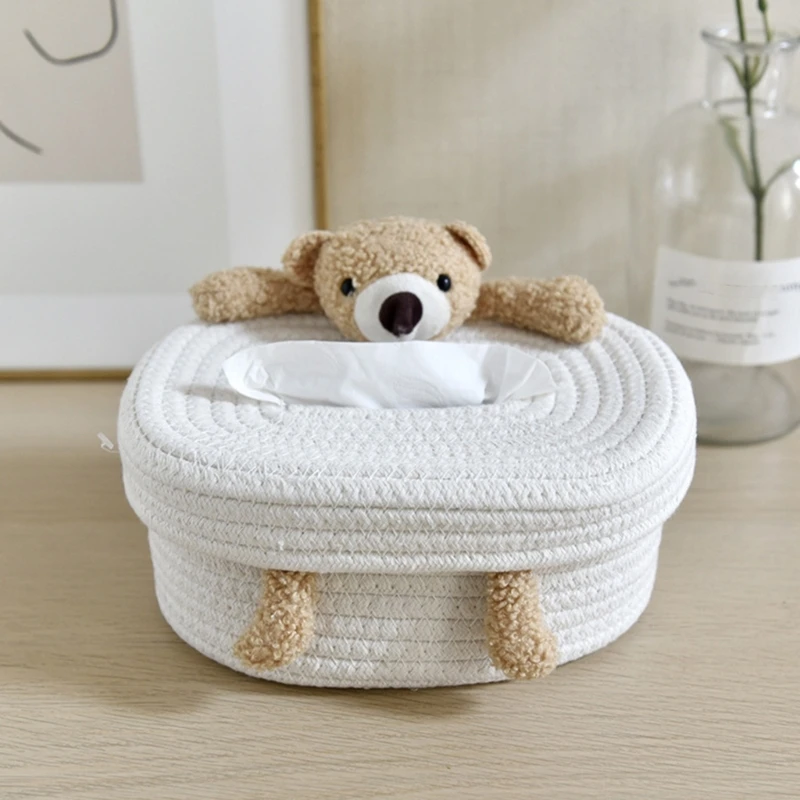 Cotton Rope Desktop Tissue Box Holder Convenient Desk Accessory Tissue Box Animal Themed Paper Storage Container 4