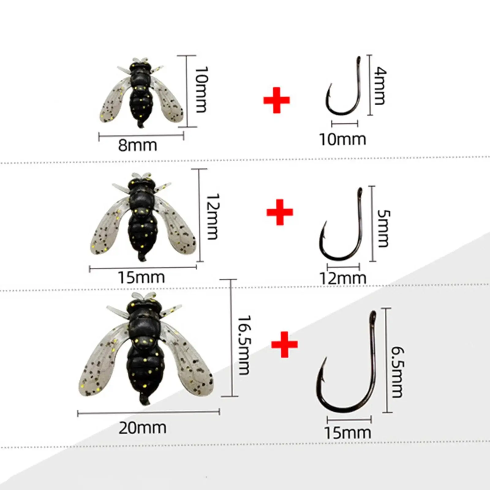 20x Fly Fishing Flies Simulation Fast Sinking Dry Baits Wet Nymph Fly Metal with Hook for Crappie Trout Snapper Bluegill Salmon