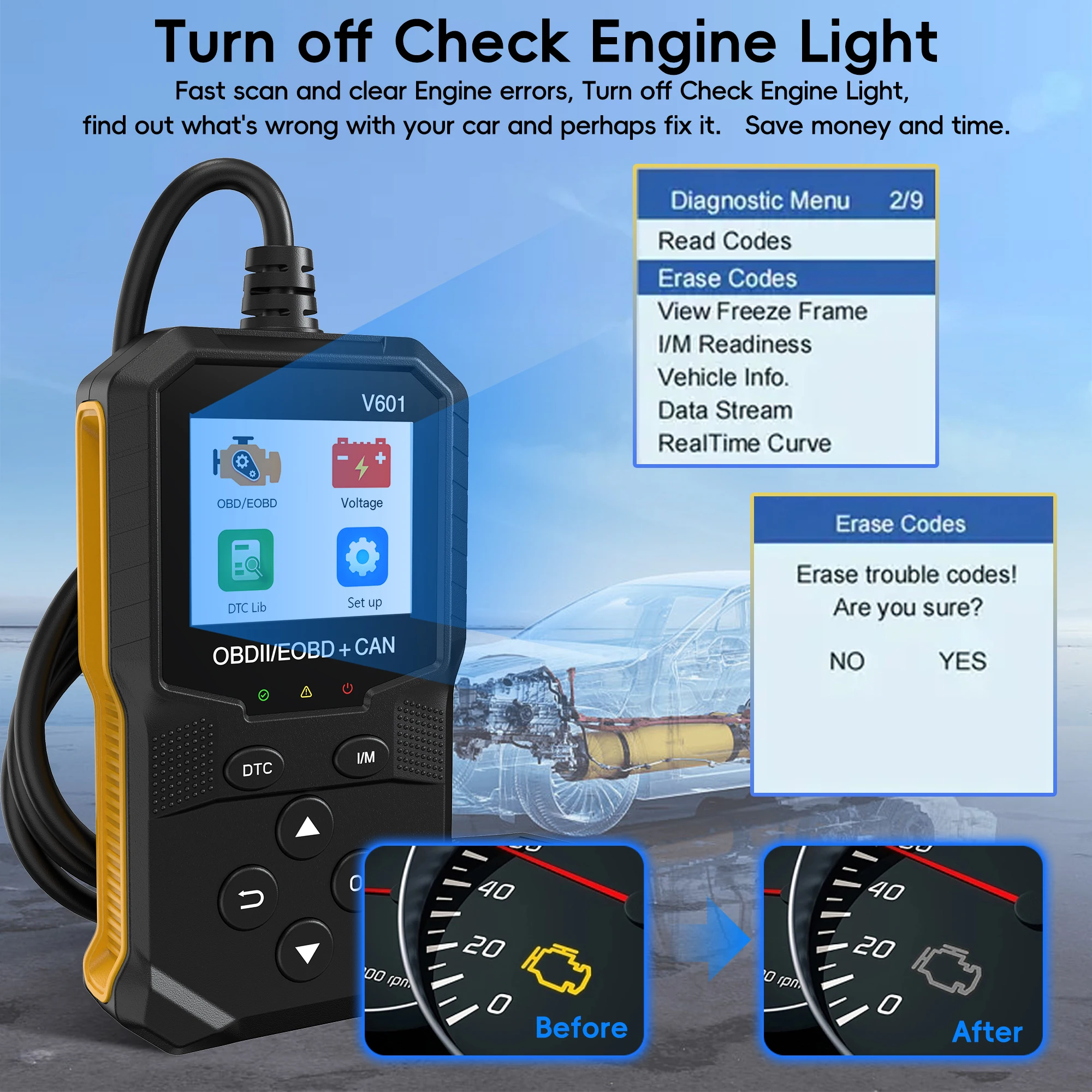 OBD2 Scanner Diagnostic Tool, Auto Check Engine Code Reader With Reset & 35901 DTCs, Enhanced OBDII/EOBD Car Scan Tools 6