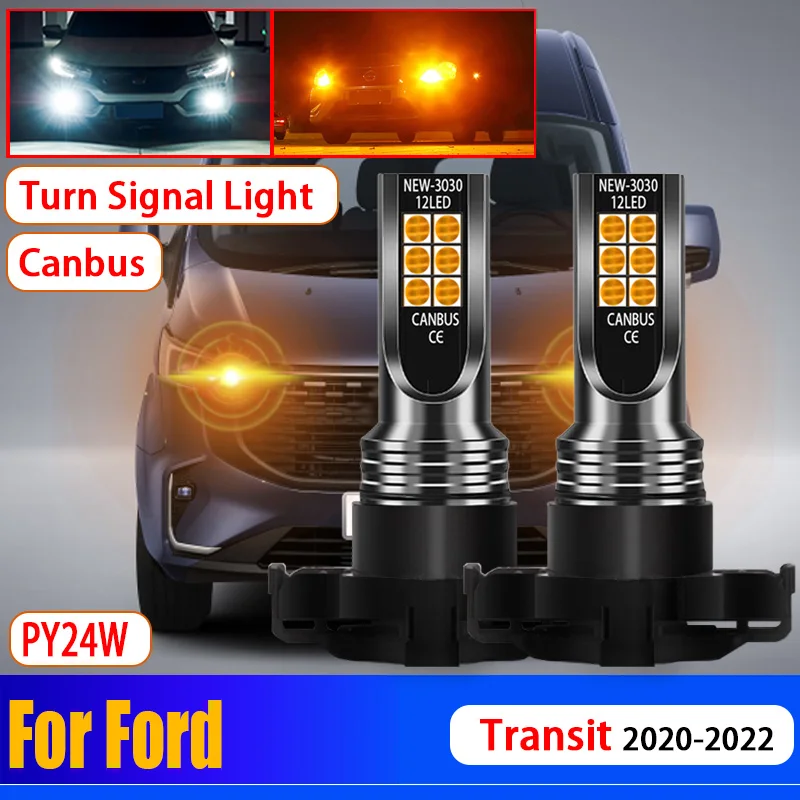 

2Pcs Car PY24W CANBUS Error Free LED Lamp Turn Signal Light Front Indicator Bulb Yellow Amber For Ford Transit 2020 2021 2022