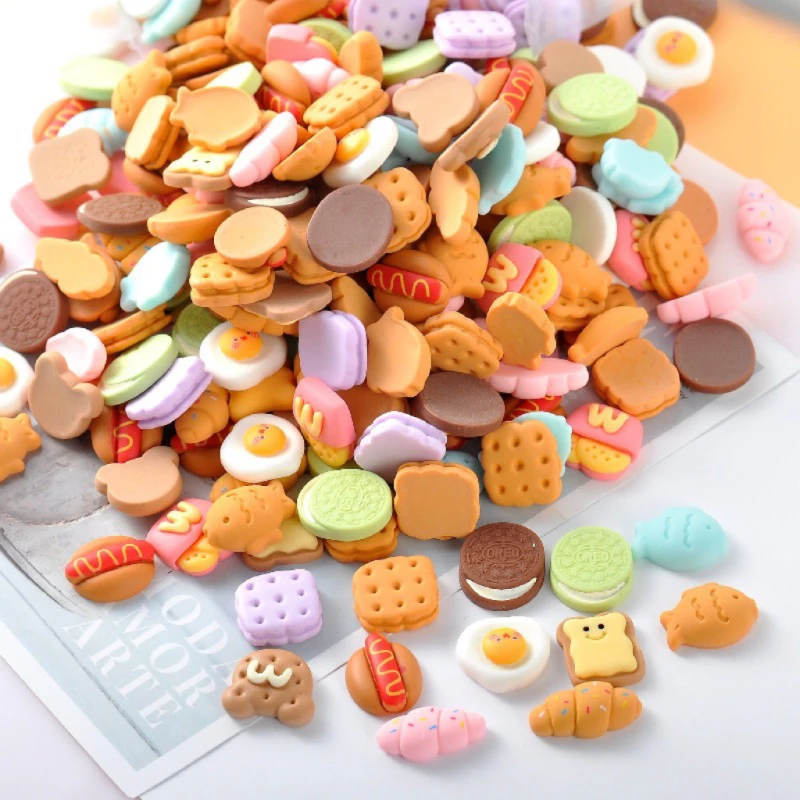 

50Pcs New Mini Bread Cookie Figurine Resin Kawaii Flat Back Cabochons Scrapbooking DIY Jewelry Craft Decoration Accessories