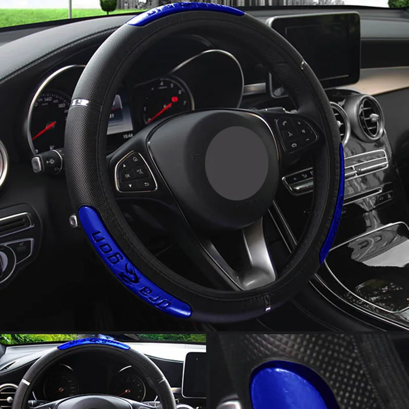 

Car Steering Wheel Cover 38CM, Anti-Slip PU Leather Steering Wheel Case For Men, 15 Inch Cover For Golf/BMW/VW Steering Wheel