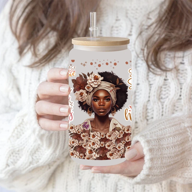 UV DTF Transfer Sticker Black Girl For The 16oz Libbey Glasses Wraps Bottles Cup Can DIY Waterproof Decals D13927