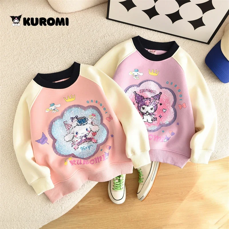 

Kawaii Sanrio Anime Kuromi Children Long Sleeve Sweet Pullover Cute Cartoon Winter Warm Fleece Hoodie Gift for Girls