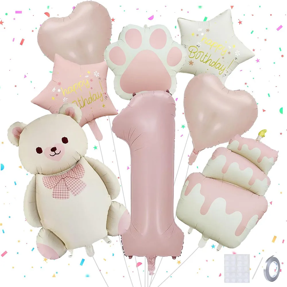 8 Stück rosa matte Bärenfolien-Themenballon für Geburtstagsparty-Dekoration, niedliches Tierbär-Thema, Event, Babyparty, Dekorationen, Geschenk – Detail 3
