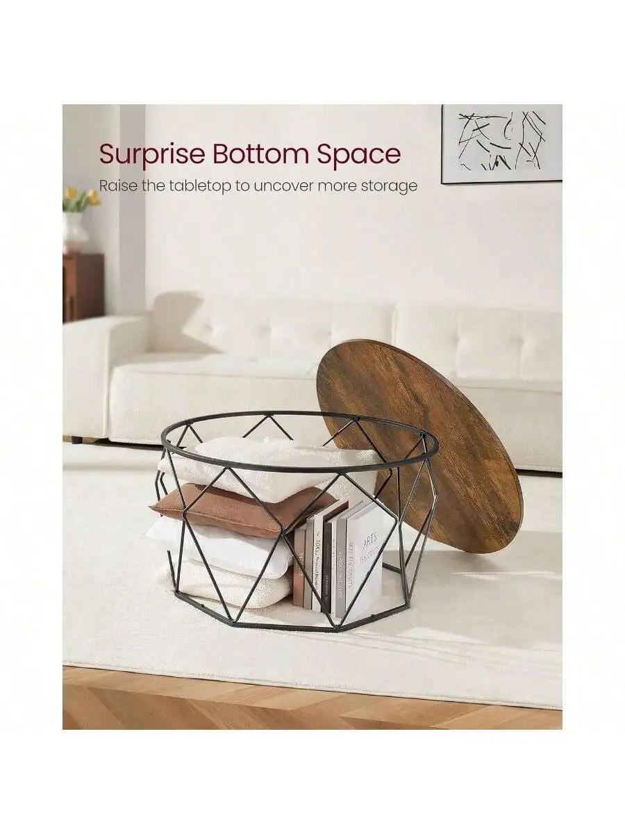VASAGLE Round Coffee Table for Living Room, Cage Cocktail Table with Steel Frame, 31.5 Inches Dia., Industrial Style 5
