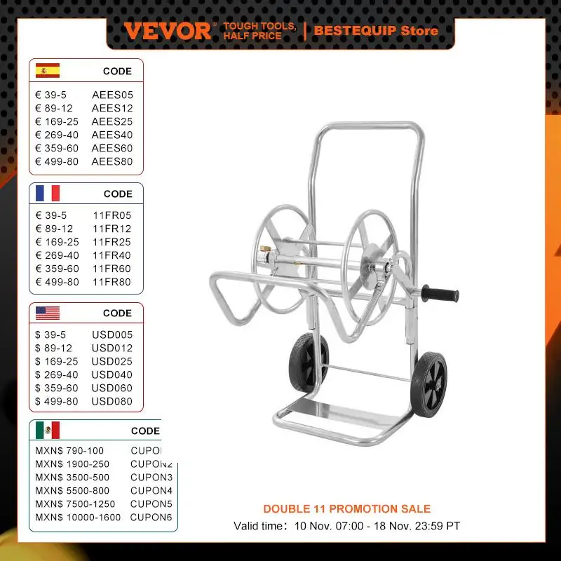 VEVOR Hose Reel Cart,  Garden Water Hose Carts Mobile Tools with Wheels, Heavy Duty Powder-coated Steel Outdoor Planting for Gar