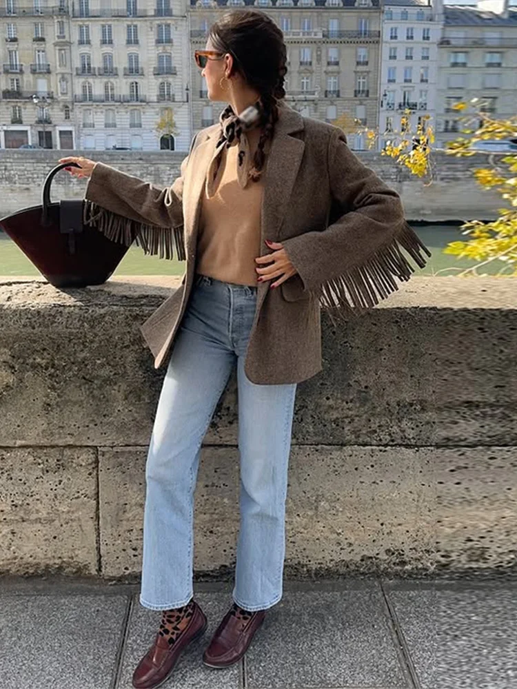 Quasten Woolen Anzug Jacke Frauen Elegante drehen-unten Kragen Langarm Einreiher Tasche Herbst Winter Mäntel Neue Outer – Detail 28