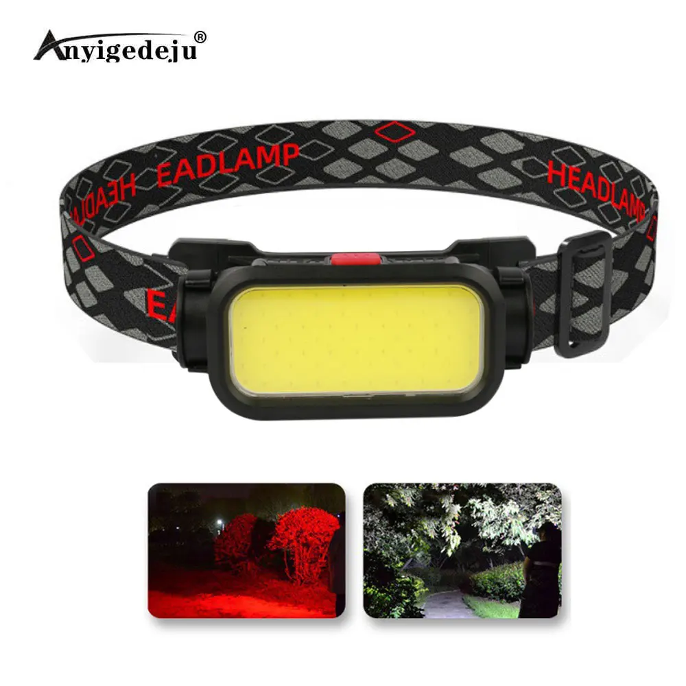 Portable Powerful Red LED Headlamp COB USB Rechargeable Headlight Built-in Battery Waterproof White Head Torch Flash Head Lamp