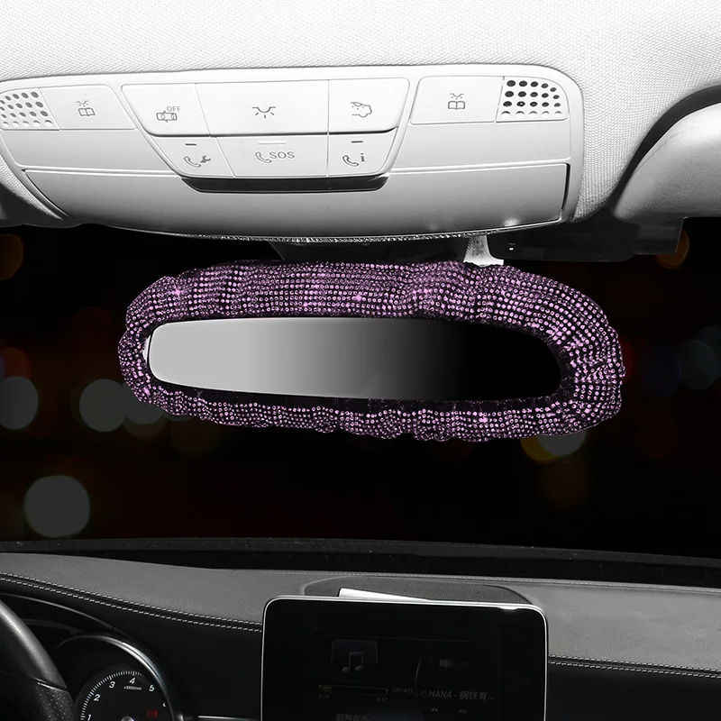 Bling Rhinestone Rear View Mirror Charming Car Rearview Mirror Cover With Crystal Diamonds Elastic Glitter Car Rear View images - 6