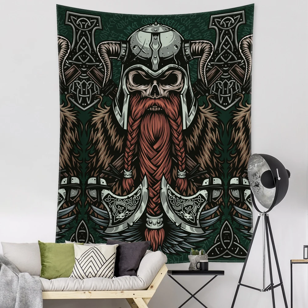 Viking Person Head Tapestry Wall Hanging Bohemian Room Dormitory Decor Ancient Psychedelic Witchcraft Mysterious