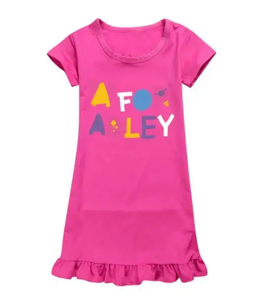 Kids Short Sleeve Cartoon Nightdress A FOR ADLEY Dress Baby Girls Princess Nightgown Children Knitted Pajama Sleepwe