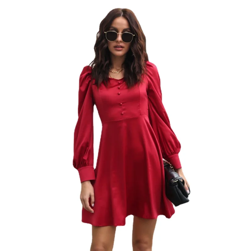 

Women's Love Collar Bubble Sleeve Long Sleeve Dress