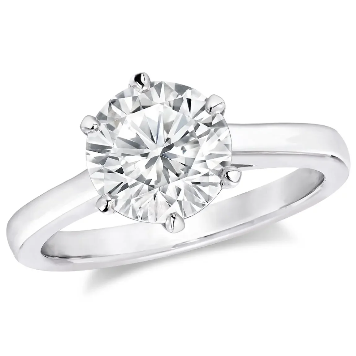 Classic Six Prongs Round Cut 2ct Solitaire Moissanite Engagement Ring Real 925 Sterling Silver Anniversary Fine Jewelry