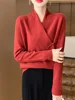 Women's Pure Wool Knitted Sweater, Buttoned, V-Neck, Loose, Simple, Top, Pullover, Casual, Fashionable, 2024 Autumn/Winter 2