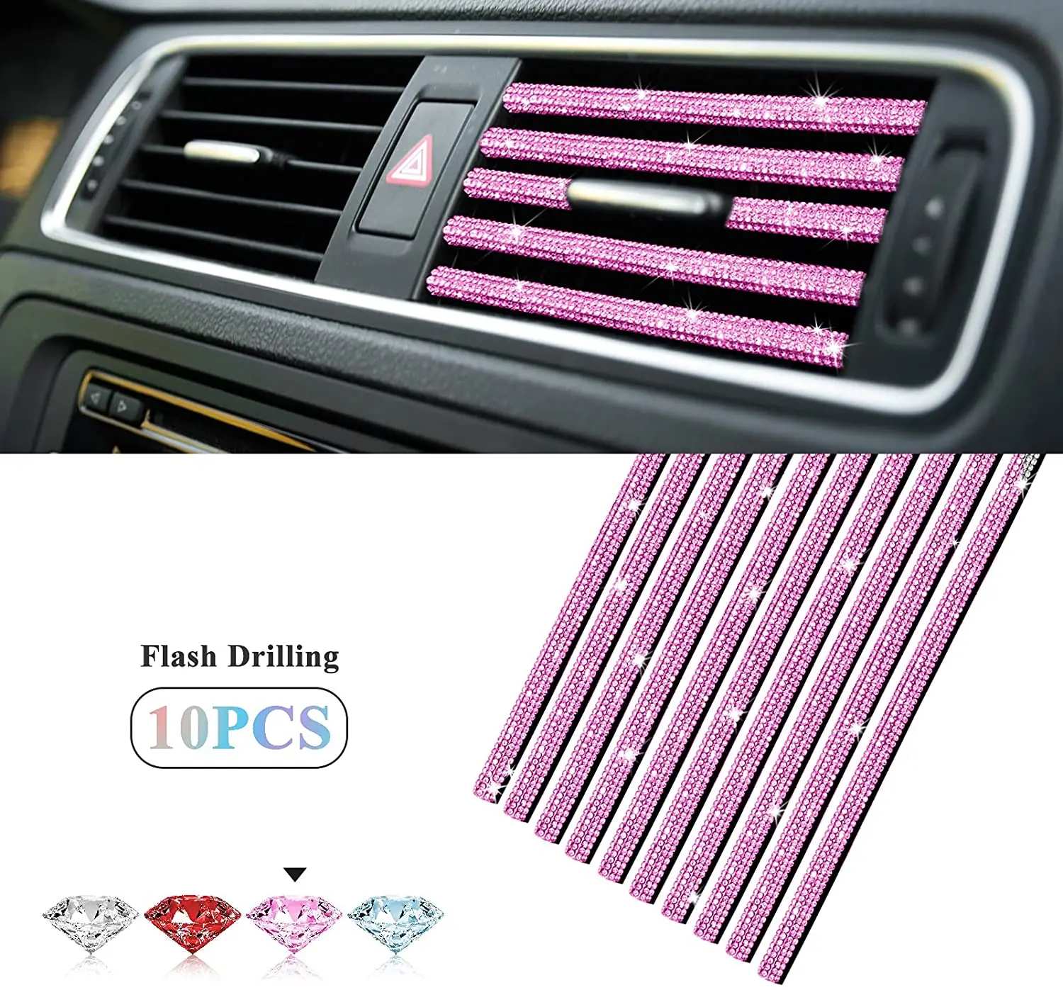 LivTee Bling Car Air Vent Outlet Moulding Trim Bling Rhinestone Diamond Car Interior Accessories for Women and Teens White 10PCS Car Air Conditioner Decoration Strip 