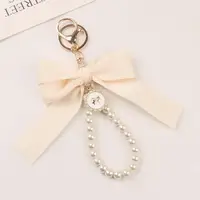 Fashion Large Bowknot Ribbon Pearl Key Chain Women's Multi-color DIY Key Pendant Hanging Ornament Sweet Bag Accessories 4
