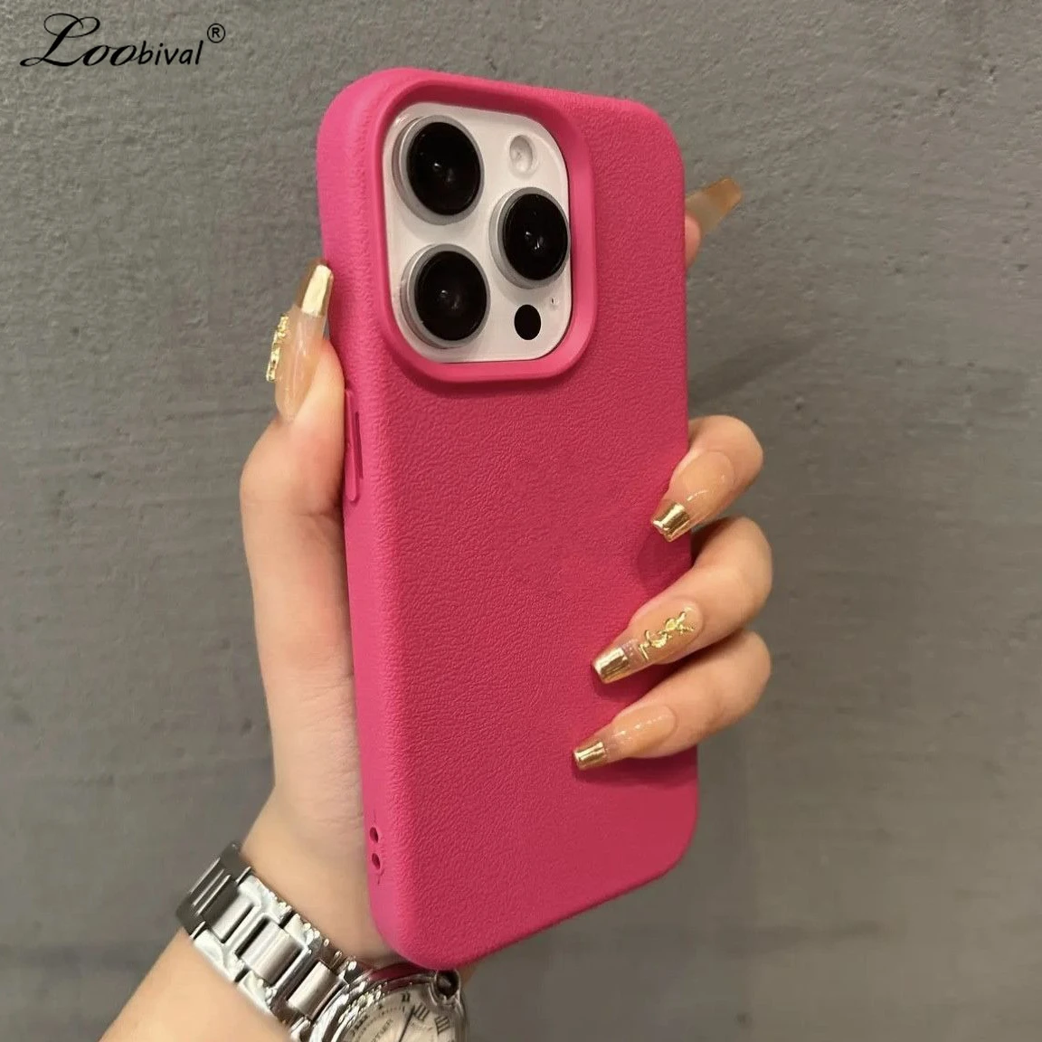 Luxury Lichee Pattern Leather Case - Candy Solid Color Slim Cover
