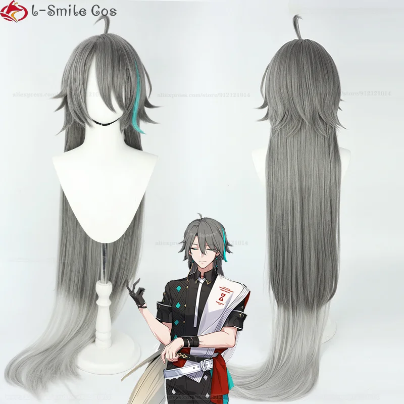 

125cm Long Su Cosplay Anime Wigs 3 Wig Su Wig Cosplay Gray Gradient Highlight Green Heat Resistant Hair Su Wigs + Wig Cap