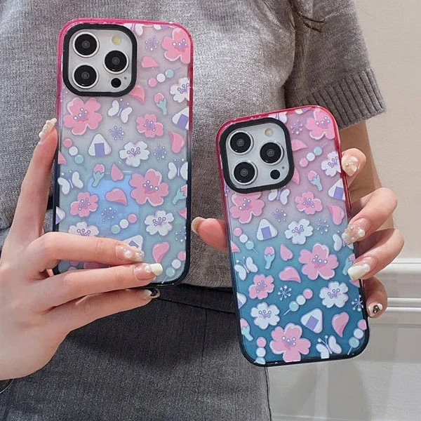 

Pink White Flower 2.0 Acrylic Colorful Border Phone Case Cover for iPhone 11 12 13 14 15 Pro Max Case