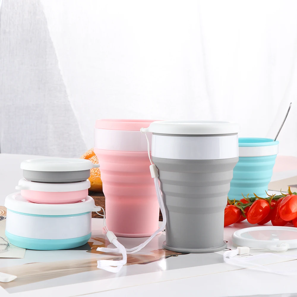 Collapsible Silicone Travel Mug with Lid - Portable, Heat Resistant, and Foldable