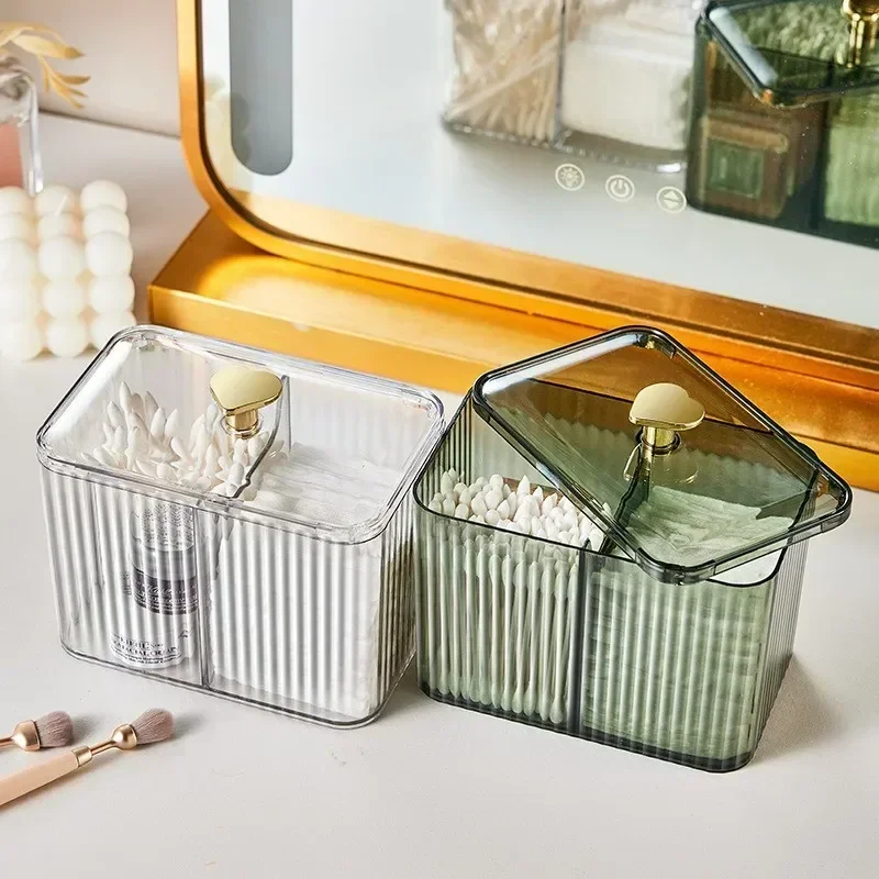 High Quality Cotton Swab Holder Cotton Pad Holder with 3 Compartments Bathroom Vanity Storage Box Makeup Organizer 2