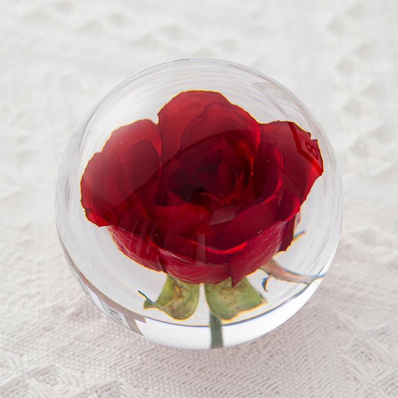 Flower Crystal Glass Resin Lens Ball Crystal Sphere Rose Crystal