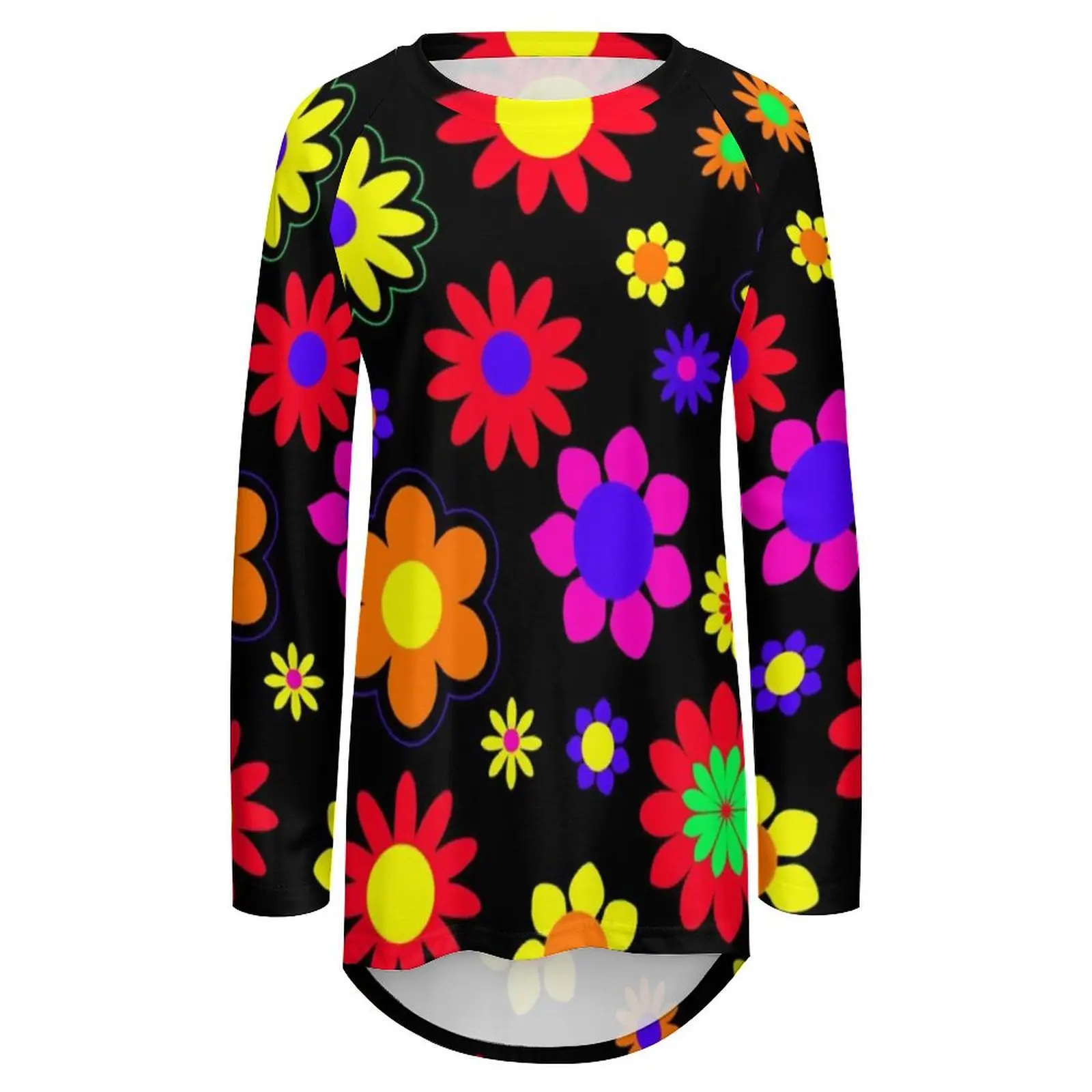 Flower Power - Retro Psychedelic Typography Design Long Sleeve T-Shirt