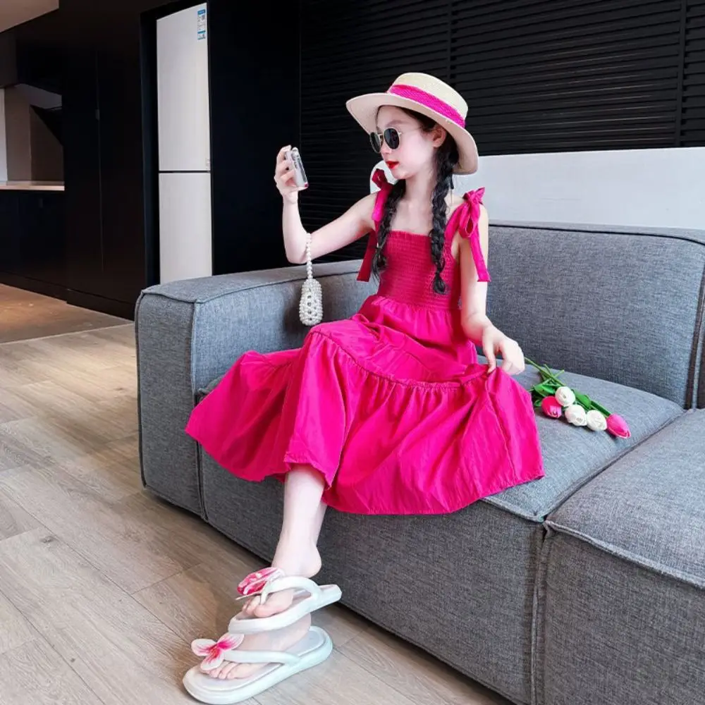 Fashion Loose Girl Princess Dress Sleeveless Ruffle Edge Teens Cake Sling Dress Sweet Children Beach Dress Party