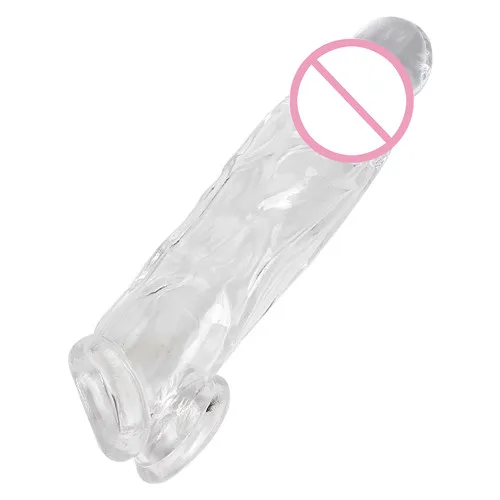 Online Shop Male Sex Toys Clear Cock Sleeve Penis Enhancer And Penis Sleeve Cockring Ball Stretcher Reuseable Sex Tools For Men