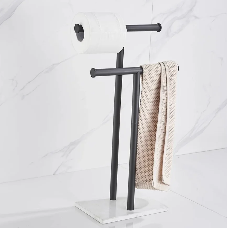 Marble floor towel rack 304 vertical towel rack T-table top perforation-free removable storage Roll paper